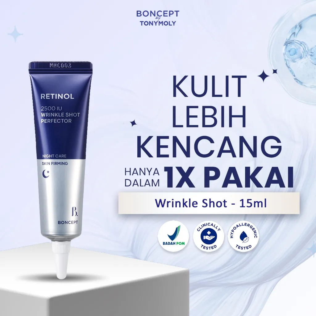 BONCEPT Retinol 2500IU Wrinkle Shot 15ml – Skincare Korea, Anti Aging & Aman untuk Kulit Sensitif