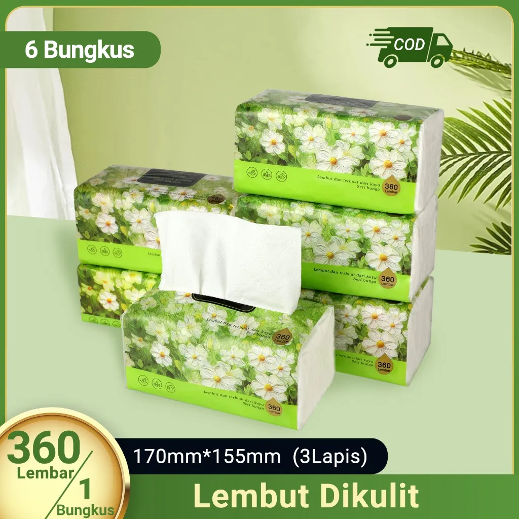 [6 Bungkus]Yasmine tisu 6 PACK 360 helai 3 ply Soft Facial Tissue kertas tisu tebal gratis ongkir bisa cod tisu kering tissue  facial tissue tisu dapur
