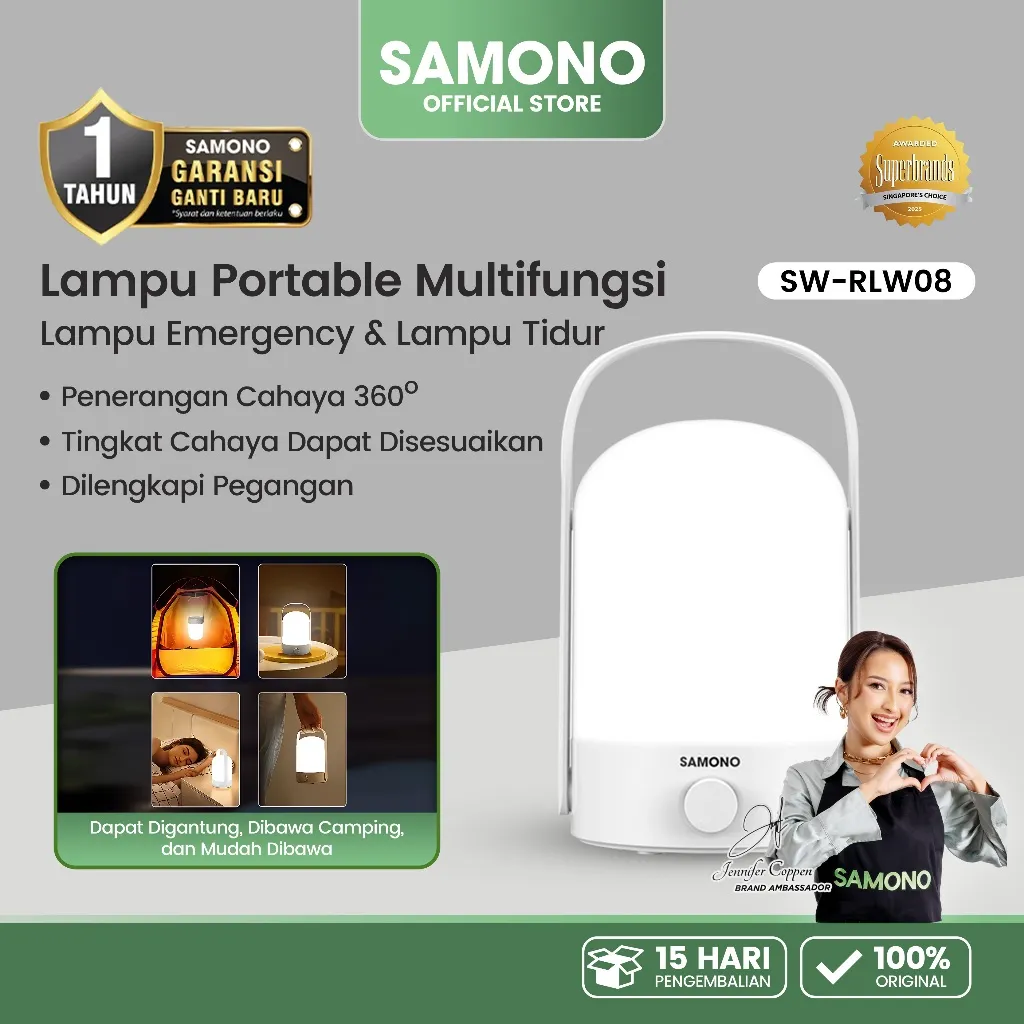 SAMONO Lampu Emergency LED Lampu Tidur Darurat Portable Serbaguna Penerangan 360 Derajat Tahan Lama 50 Jam Baterai Lithium 1200mAh Putih Voltage DC5V Lampu Meja Belajar Lampu Gantung Multifungsi Tingkat Cahaya Bisa Diatur High Quality Light SW-RLW08