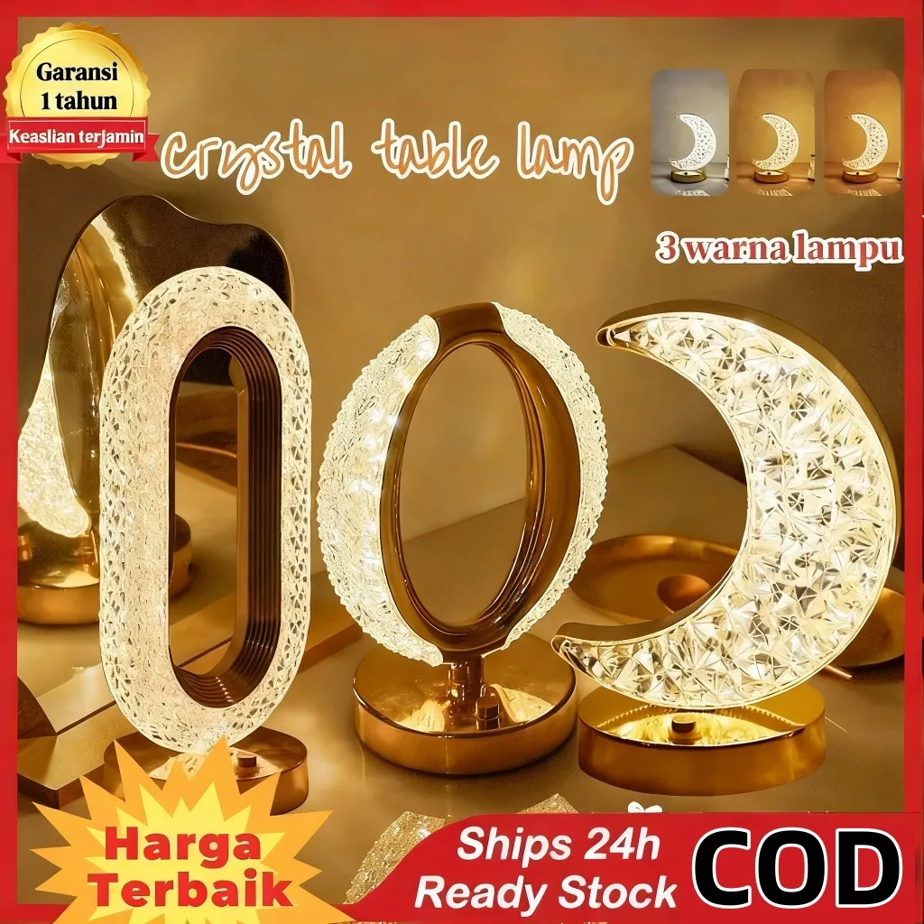 READY STOK Lampu Meja Hias Aesthetic Acrylic Crystal LED Desk Lamp 3 Warna Peredupan Sentuhan Cahaya Cocok Untuk Kamar Tidur/ Ruang Belajar/Cafe