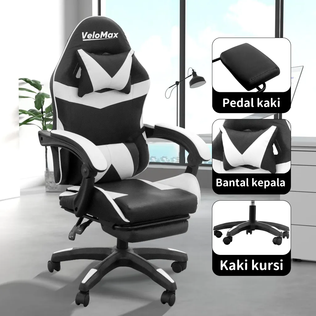 VeloMax  Kursi Komputer Dengan Fungsi Sandaran Dan Sandaran Kaki Kursi Gaming