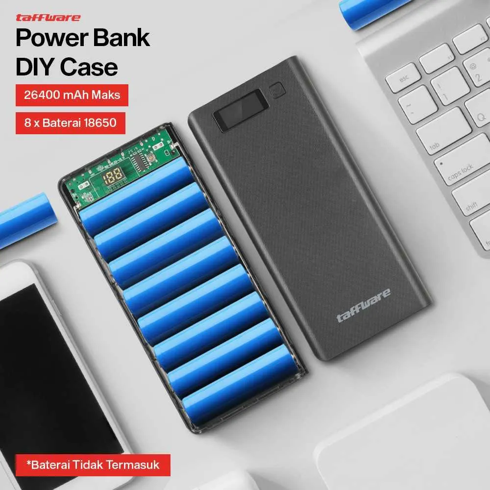 TAFFWARE Casing Power Bank DIY Case 8 PCS 18650 Dual USB Port 2.1A Fast Charging LCD Digital Indikator Senter Flashlight Modul Powerbank A8 Rakitan Shell Box Tempat Baterai 18650 Eksternal Kompartemen Baterai Laptop Bekas Awet Aman Stabil Original