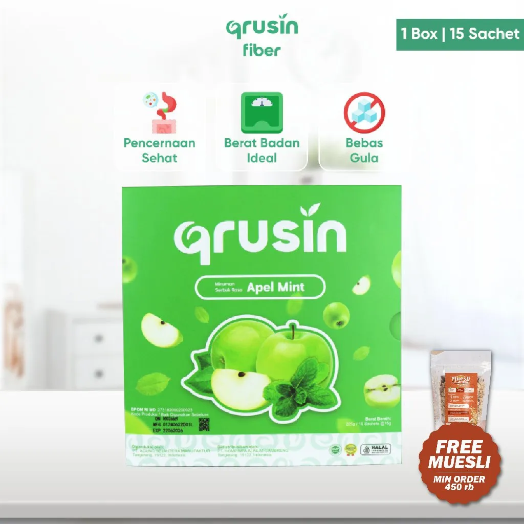 Qrusin Fiber - Minuman Diet Serat Fiber Slim Suplemen Detox Pelangsing Penurun Berat Badan 1 Box Varian