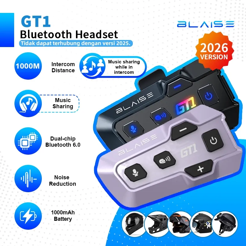 Intercom Helm BLAISE GT1 Bluetooth 2 Rider 500M Berbagi Musik Peredam Kebisingan Pintar Headset Helm COD