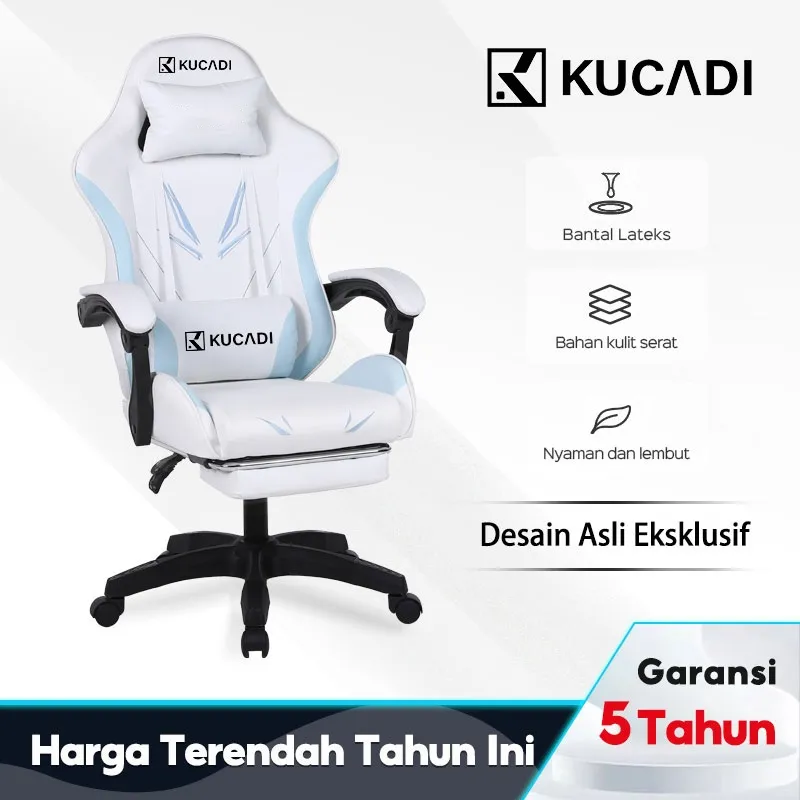 KUCADI Kursi Gaming Putih / Desain asli Gaming Chair / Kursi Gamers / Kursi Gamer / Kursui Putar / Kursi Game / Kursi Hidrolik / Kursi Santai [ Garansi lima tahun ]