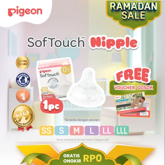 [RAMADAN SALE] PIGEON SofTouch Nipple Wide Neck - 1pcs Box Original Asli | Pilih Size | Dot Seperti Payudara Ibu | | Nipple Dot Bayi Botol Susu | Elastis & Lembut | Anti Kolik | Anti Kembung (Lubang AVS) | Tidak Bingung Puting