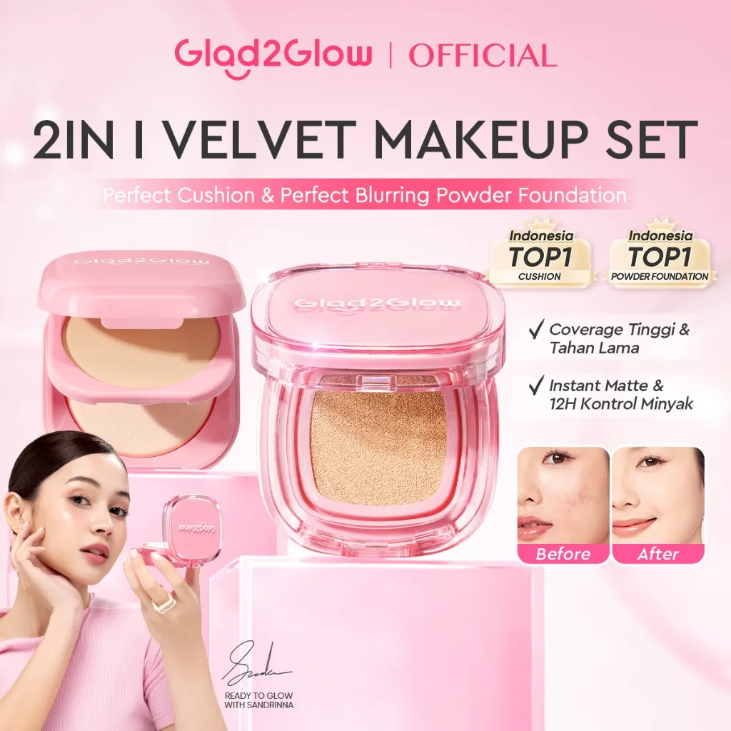 [NEW LAUNCH] Glad2Glow FLAWLESS Perfect Cushion+ Perfect Blurring Powder Foundation waterproof setting two way cake TWC Foundation Bedak padat Make up Lightweight Coverage Long-lasting 12-Hour Soft-Focus Flawless Skin oil-control g2glow official store