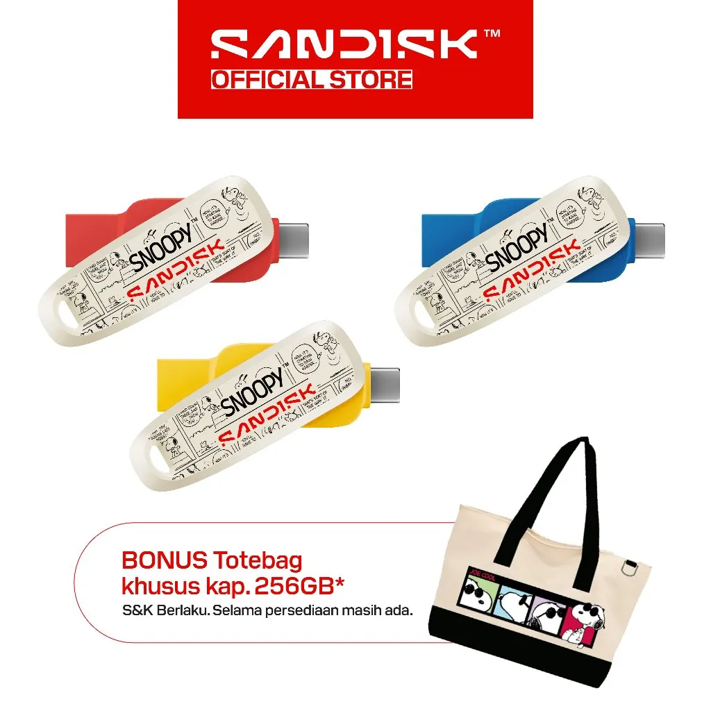 SANDISK Snoopy Phone Drive 64GB / 128GB / 256GB Limited Edition USB Type-A & Type-C - Free Totebag Snoopy Edition*