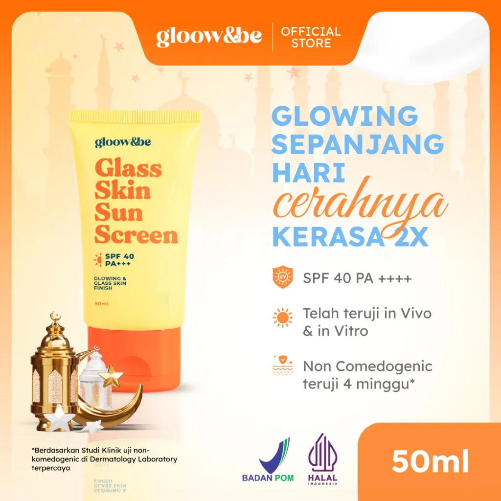 [HARGA SPESIAL LIVESTREAM] Gloow&be Glass Skin Sunscreen SPF 40 PA+++  Hybrid | Tone up UV | Glowy Finish | Ringan | Tidak perih | UV Protection | Cocok untuk Semua Skin Type