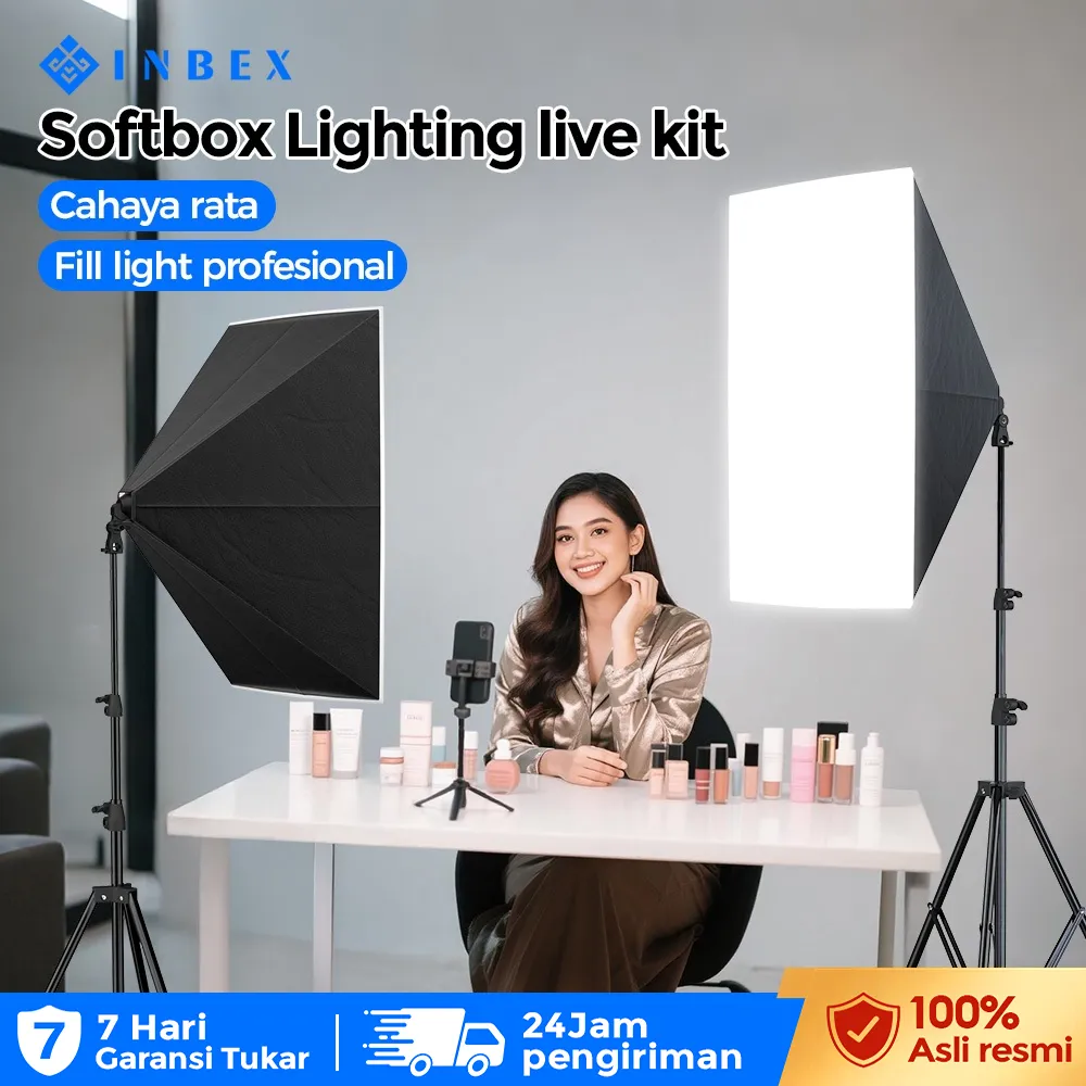 Siap INBEX Cahaya Kreator Pro Softbox Lighting Studio Konten Kreator 3 Warna lampu Kit Professional Pencahayaan live Fotografi Video Konten Ring light