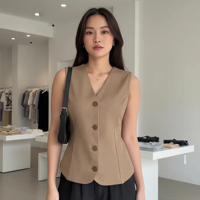 Madie Vest Top Waistcoat Rompi Korean Style Tanpa Lengan