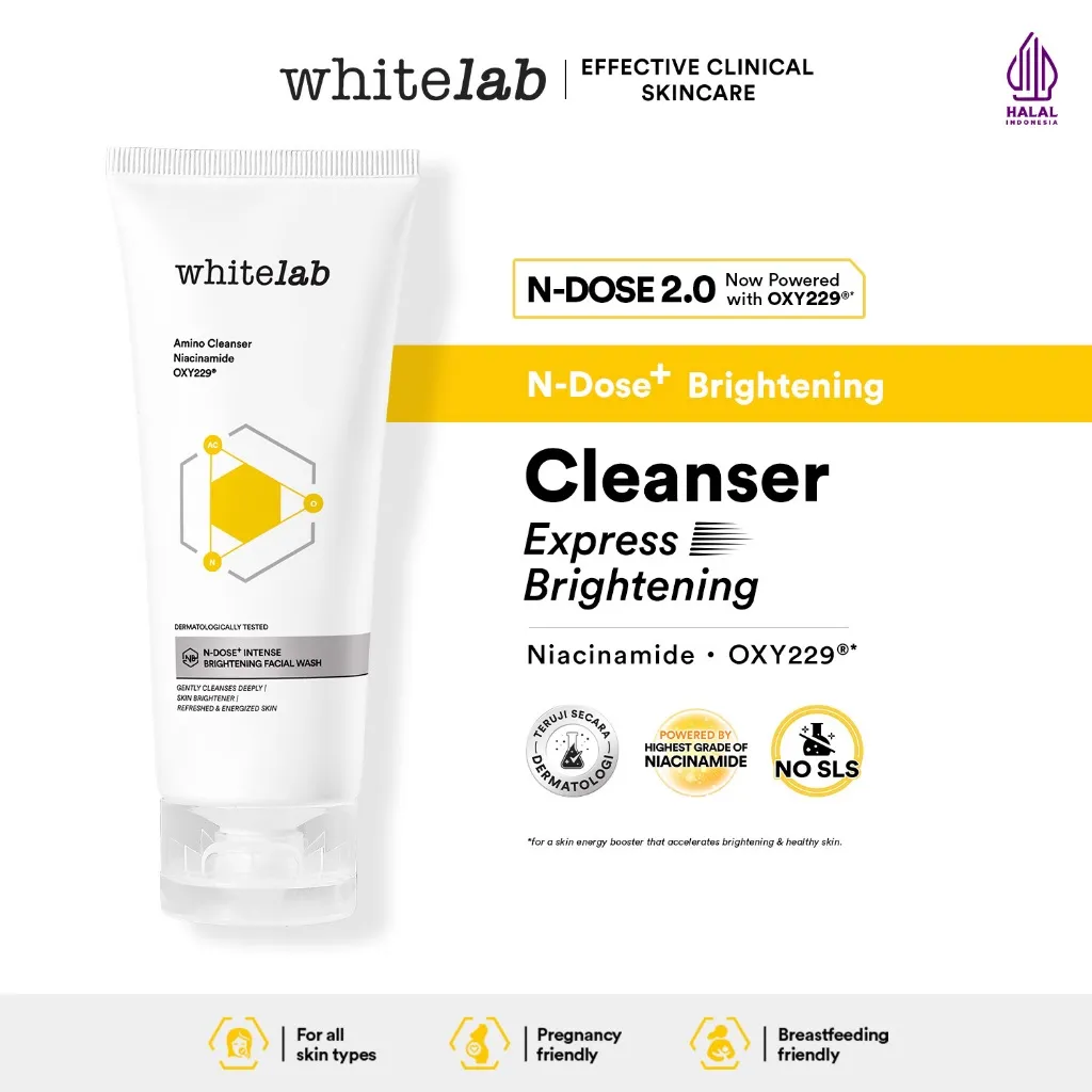 Whitelab Facial Wash Brightening - Sabun Cuci Muka Pembersih Pencerah N-Dose+ 2.0 dengan Amino Cleanser