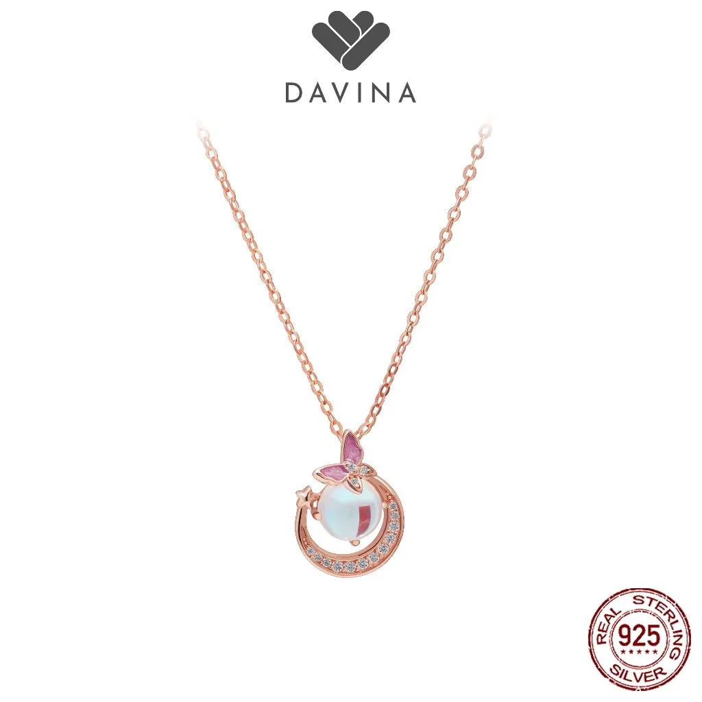 DAVINA Ladies Moonlight Necklace Rose Gold Plated Sterling Silver 925 - Kalung Wanita Perak