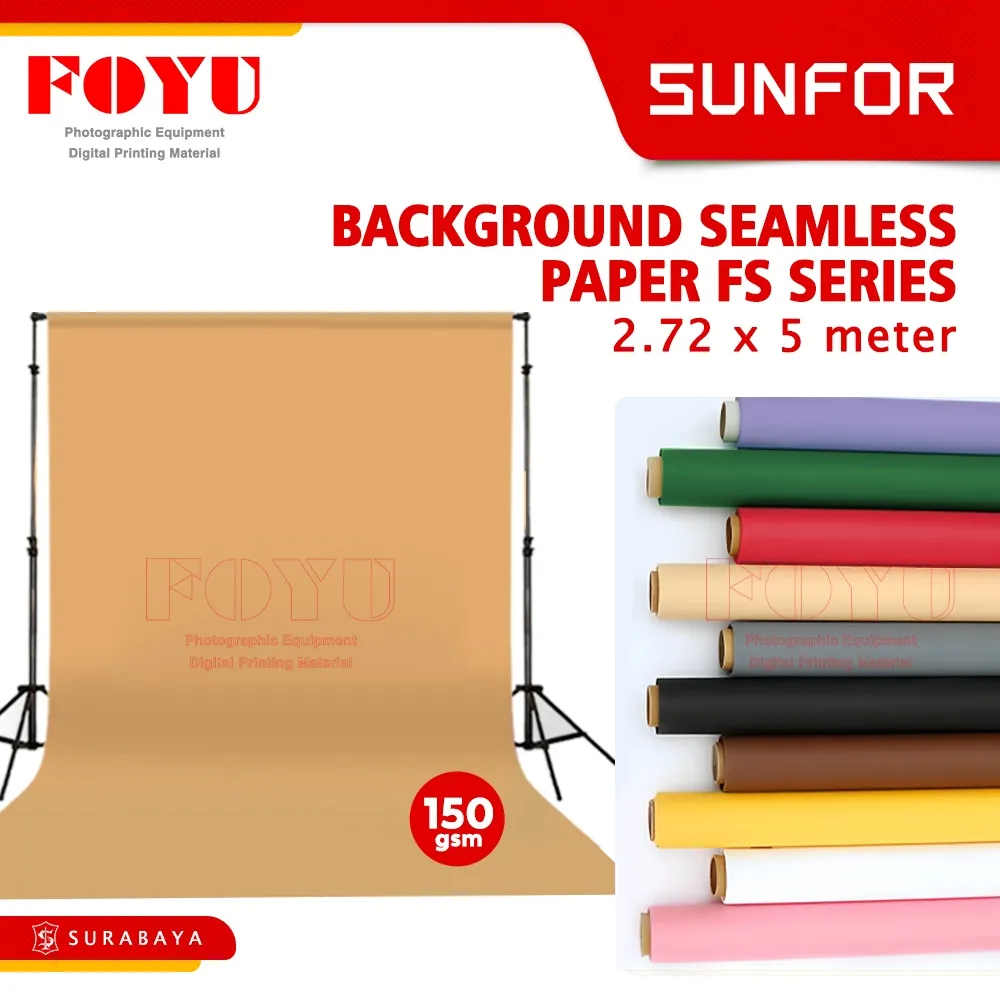 Sunfor Background Backdrop Konten Studio Foto Video Kertas Paper Polos Seamless Ukuran 2.7x5 Meter FS A2