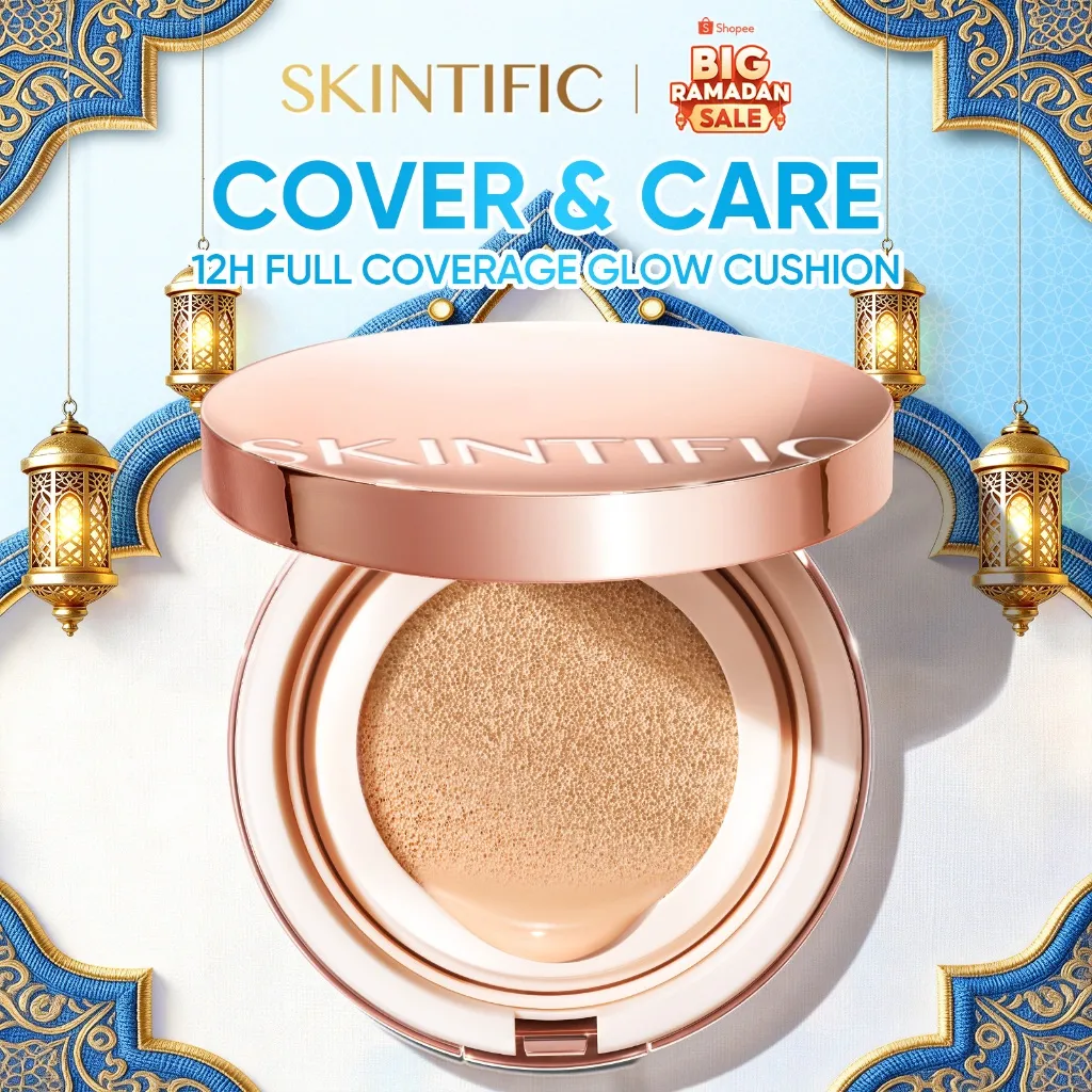 SKINTIFIC - Cover All Perfect Cushion|Flawless & Glow Finish Cocok untuk Kulit Berminyak Berjerawat & Semua High Coverage Concealer Non-Comedogenic Skin Tint Foundation Makeup BB Cream Kosmetik Refill Bedak Padat Kosmetik Wajah Compact Powder oil control