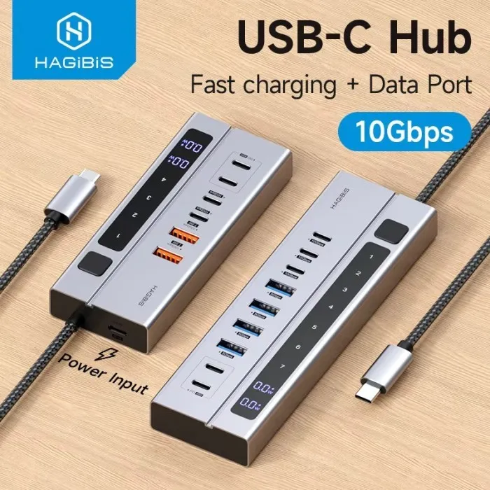 Hagibis BH206C/BH206D USB C HUB Type-C Docking Station Individual On/Off Switches With LED Display 10Gbps USB C Splitter for Macbook Pro Air