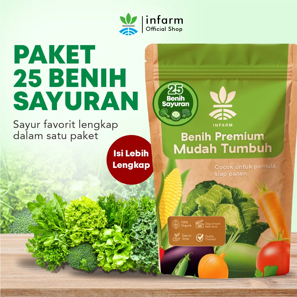 INFARM - Paket 25 Benih Sayuran Unggul, Bibit Sayur Super Berkualitas Premium Bibit Mudah Tumbuh