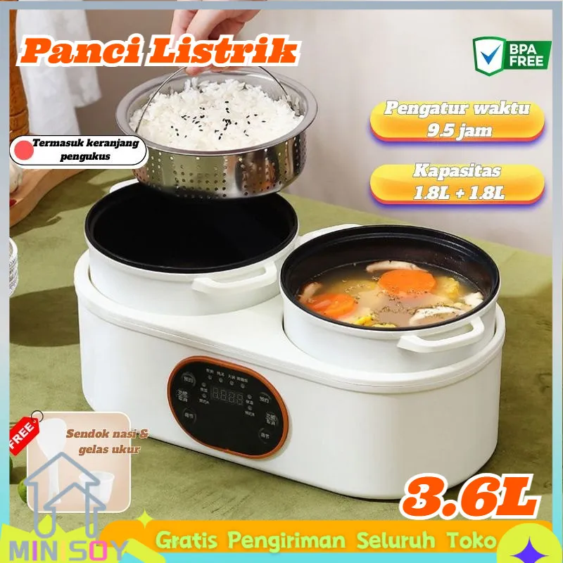 [COD] Panci Listrik Double Pot Serbaguna 3.6L Panci Listrik Elektrik Cooker Lapisan Dalam Keramik Hitam Anti Lengket Double Pot Serbaguna Panci Listrik Fungsi Pengatur Waktu Tersedia