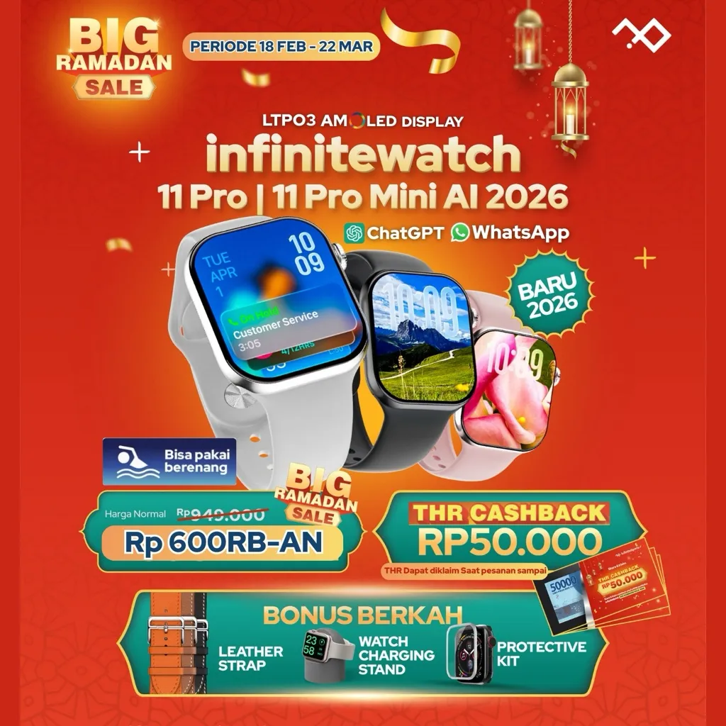 [TOP 1 | BARU 2026] infiniteWatch 11 Pro | 11 Pro Mini SmartWatch AI & WhatsApp dengan LTP03-AMOLED Display | iOS Android