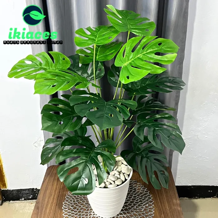 DAUN MONSTERA JUMBO 18 CABANG DAUN MONSTERA ARTIFICIAL POT BUNGA HIAS MURAH BUNGA PLASTIK DAUN PALSU DEKORASI TANAMAN HIAS MURAH