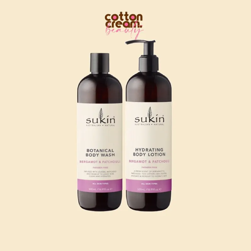 Sukin Bergamot & Patchouli Botanical Body Wash & Hydrating Body Lotion 500ml