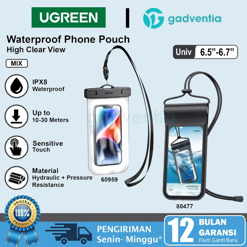 UGREEN Waterproof Pouch Phone Case HP Sarung Pelindung HP Anti Air Multifungsi 6.7inch