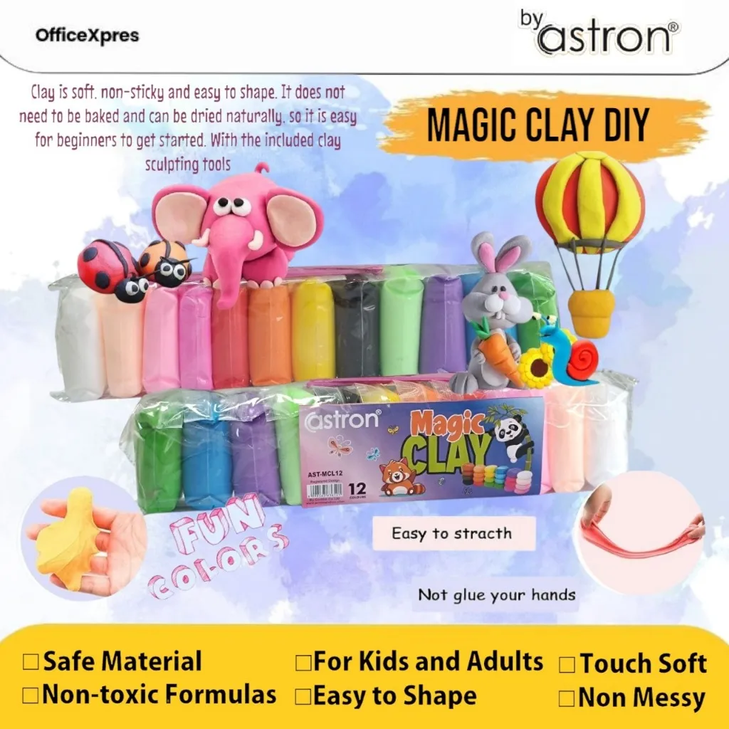 Super Light Clay Lilin Mainan Anak / Clay Polymer Premium 12 Warna / Mainan Edukasi Anak ASTRON