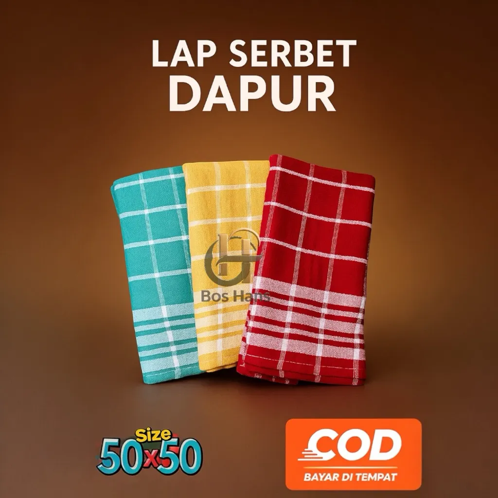 Lap Serbet Dapur ukuran 50x50cm | Serbet Kain Penyerap Air – Warna-Warni | COD Bayar di Tempat
