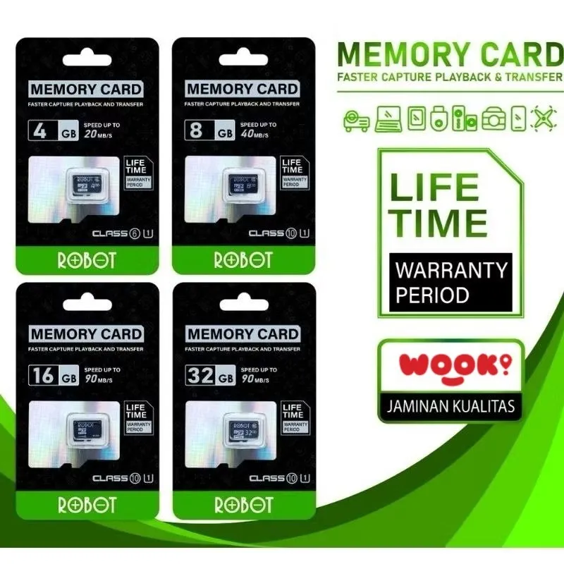 ROBOT Memory Card  MicroSd 4Gb/ 8Gb/ 16Gb / 32Gb / 64Gb Class 6/10