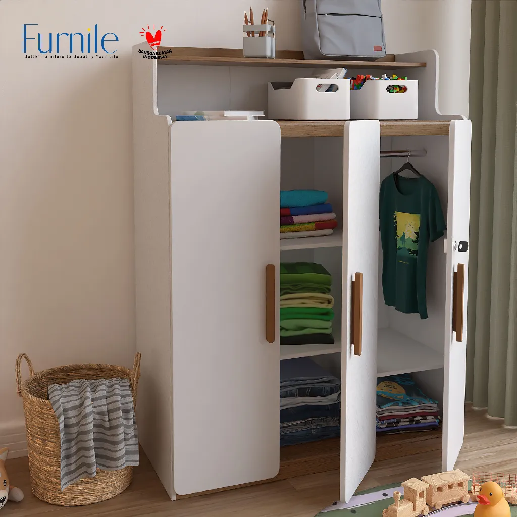 [FURNILE] LEMARI PAKAIAN & BAJU ANAK 3 PINTU MODERN MINIMALIS