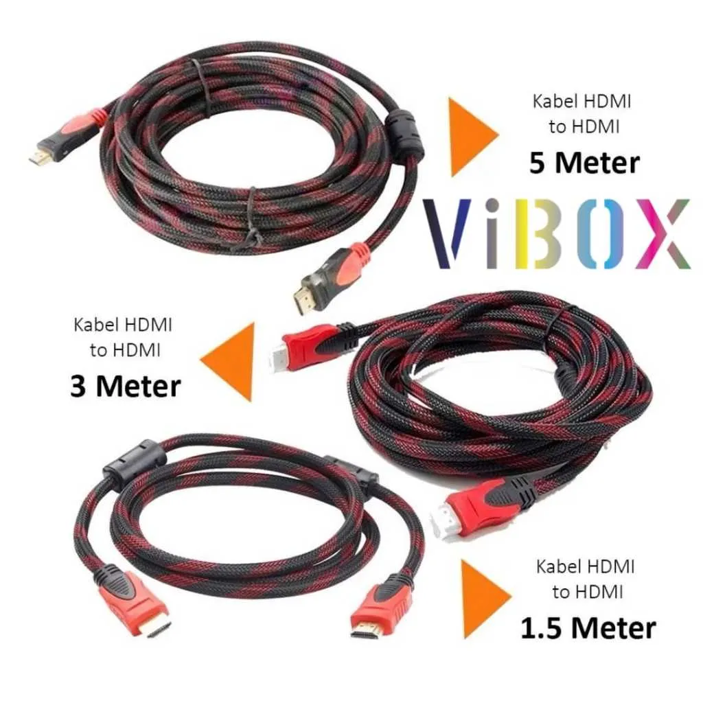 Vibox Kabel HDMI To HDMI 1.5M 3M 5M Cable Male To Male Serat Jaring 1,5 Meter 3 Meter 5 Meter Nylon [ROXY]