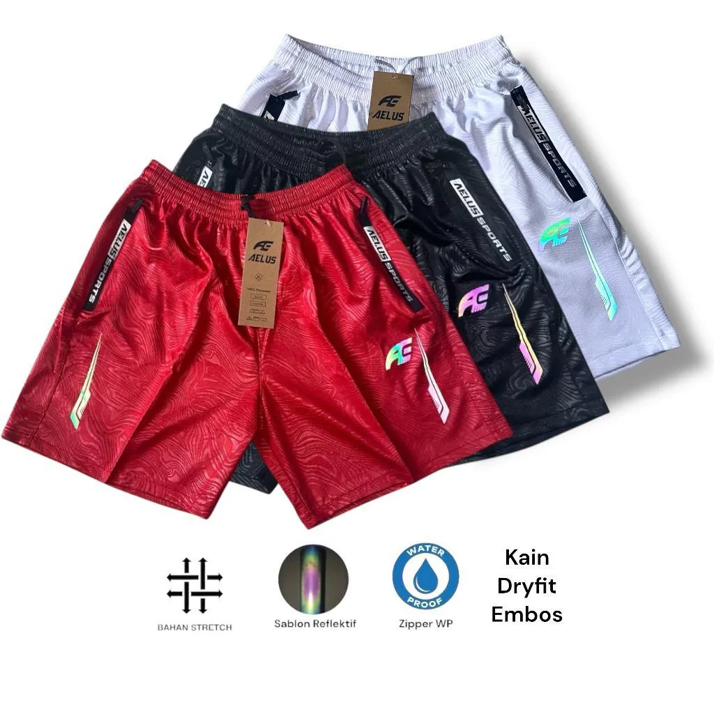 Paket 90rb dapat 3 pcs Celana pendek running Jogging Dyfit Embos Zipper WaterProff