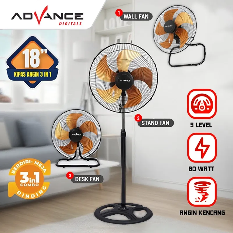 Advance Kipas Angin 18 inch TDS-1805  Kipas Angin Multifungsi 3 in 1  Stand/Desk/Wall  Kipas Angin Berdiri Kipas Angin Tornado Stand fan 18 inch Garansi resmi 1 tahun