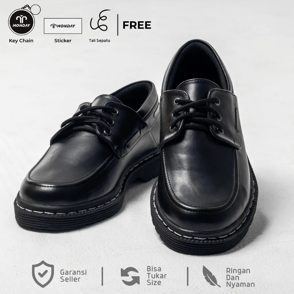 Monday Official  - Oslan Black - Sepatu Pantofel Docmart Hitam Pria Sepatu Formal Pria Formal Casual Kulit Kerja Resmi