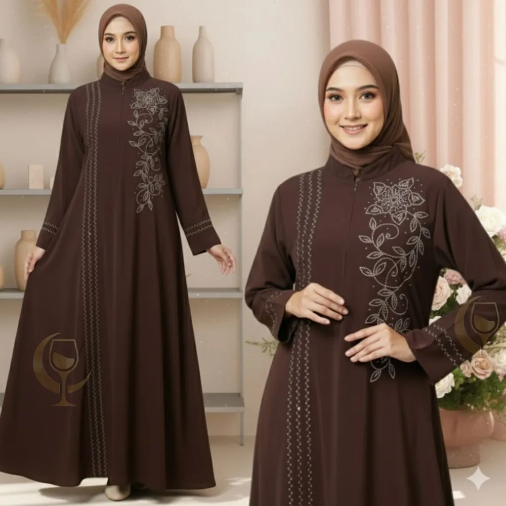 Abaya Tiara Swarovski Premium | Gamis Sabrina Anti UV | Busui Friendly – Elegan & Nyaman Dipakai Harian