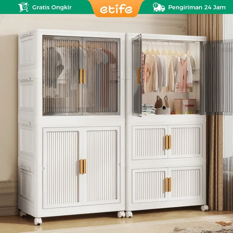 E-TIFE lemari pakaian plastik jumbo gantungan Lemari Baju Bayi Anak Aesthetic Minimalis Portable