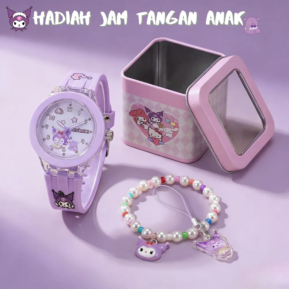 Jam Tangan Anak perempuan Set gelang jam tangan Fashion Baru Warna LED Bercahaya Jam Tangan Kartun Gadis Berkilau jam anak tk