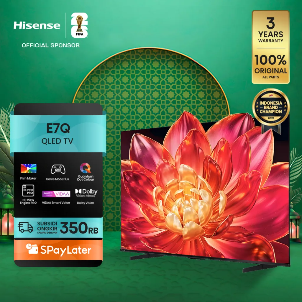 Hisense TV E7Q Vidaa Smart Digital QLED TV 43/50/55/65/75 inch Filmmaker Mode Quantum Dot Colour Dolby Vision & Atmos Mode Game Plus Peningkatan AI 4K Voice Control Support Netflix/YouTube/Prime Video RAM 1,5GB ROM 8GB Television
