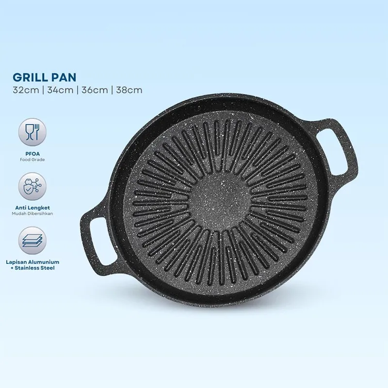 Panggangan BBQ Anti Lengket 32-34cm Sehat || Grill Pan Anti Lengket Ukuran Besar Sehat wajan anti lengket teflon anti lengket Grill Anti Lengket/Alat Grill PanggangPanggangan BBQ Bulat Kompor /WajanPemanggang BBQ Grill