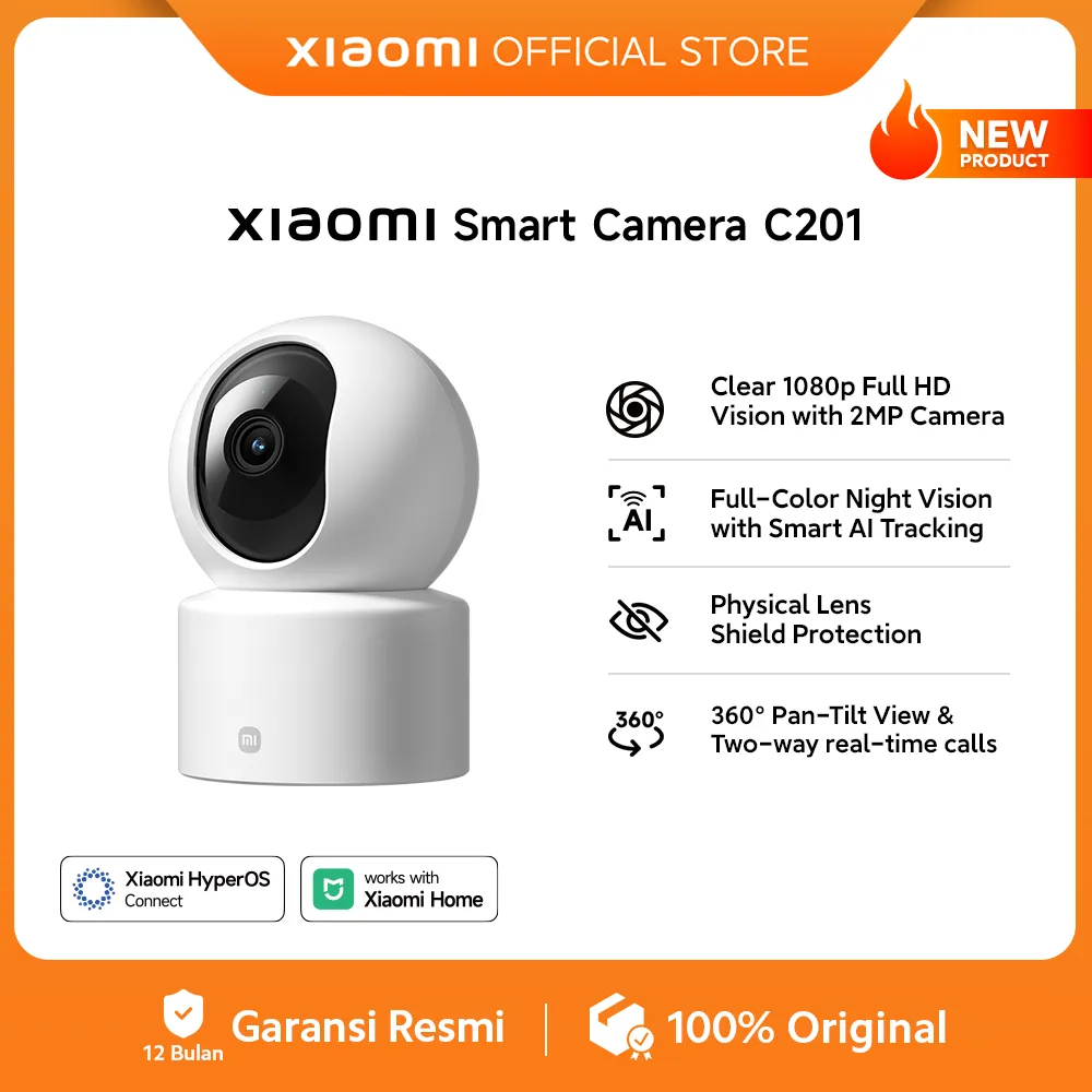 Xiaomi Smart Camera C201 / C200 | 1080p Full HD  Kamera 2MP | Full-Color Night Vision dengan Smart AI Tracking | Pelindung Lensa Fisik | 360° Pan-Tilt View &  Panggilan Dua Arah Real Time [Official Store]