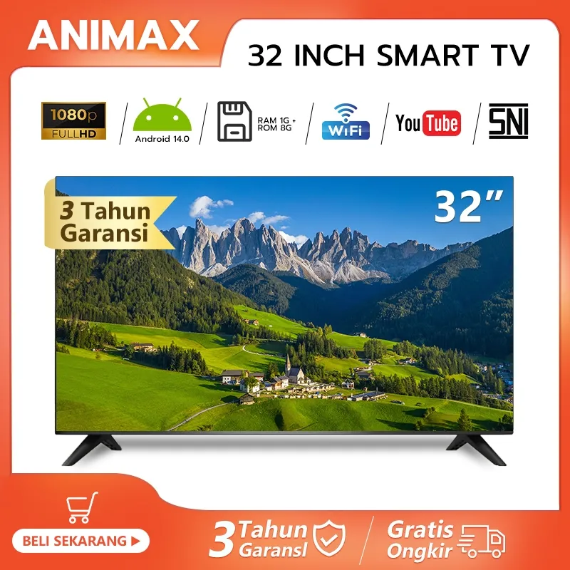 Animax Smart TV 32 inch TV Led digital 32 inch 24 inch 25 inch 27 inch 30 inch 40 inch 43 inch Smart TV Youtube Web Browser 3 tahun garansi