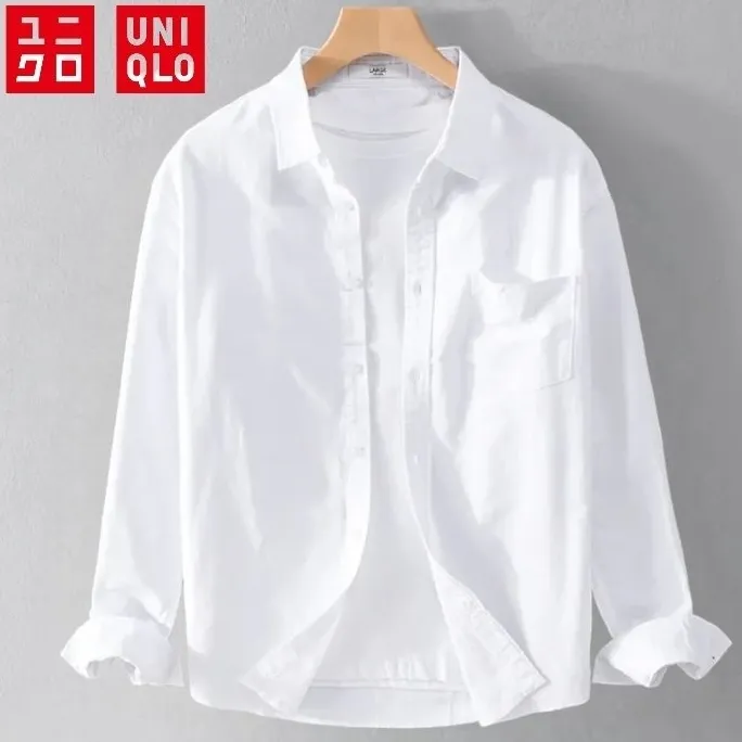 UNIQLO Kemeja Putih Lengan Panjang Pria Casual Slim fit