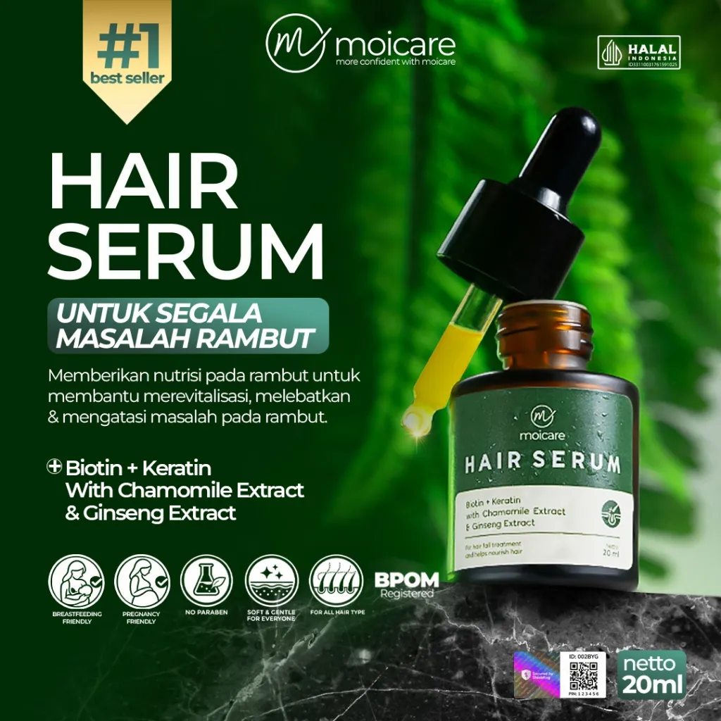 Moicare Hair Serum - Anti Hair Fall Treatment With Biotin Keratin Ginseng Chammomile Extract Mengatasi Rambut Kering & Rontok Mengkilaukan Menyuburkan Menghaluskan Rambut | hair growth serum | serum rambut kering dan mengembang | serum pemanjang rambut