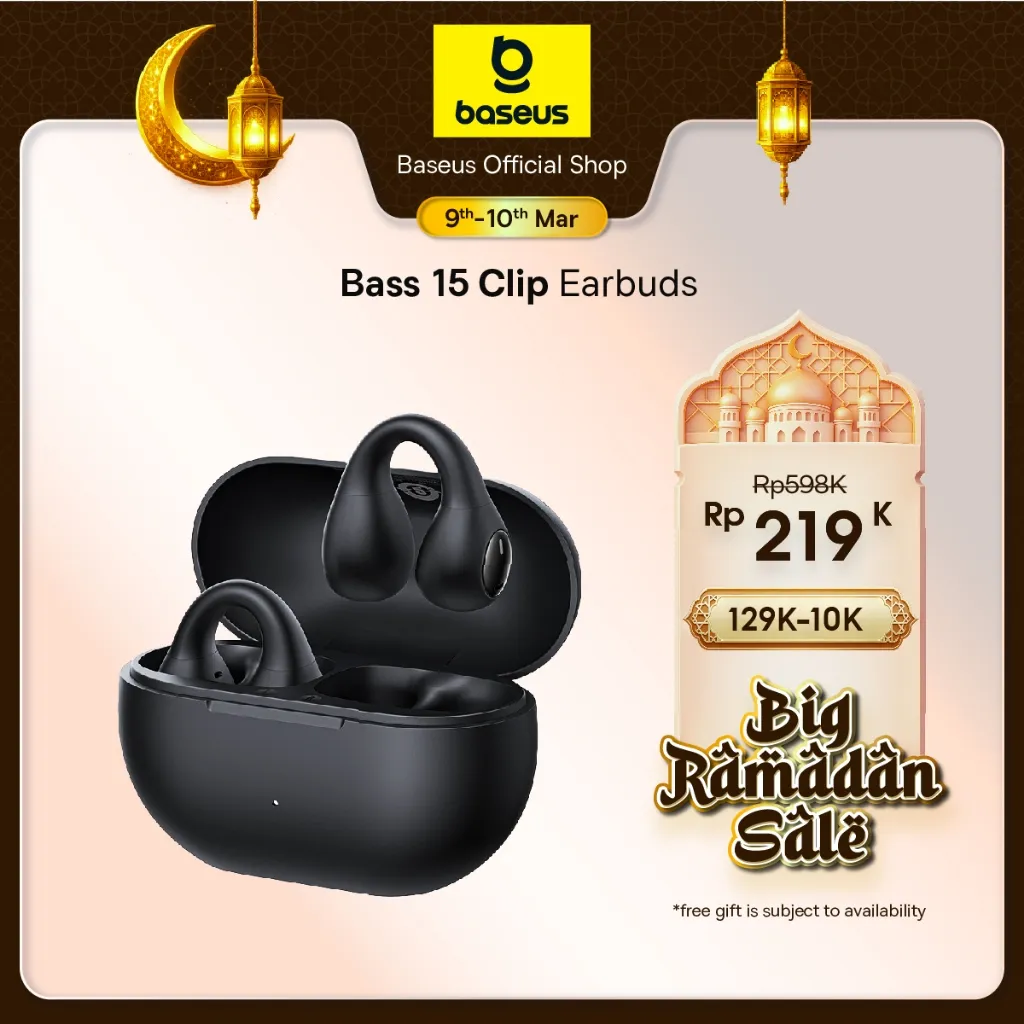 Baseus TWS Bass 15 Clip Open-Ear OWS Ear Clip Earphones Headset Bluetooth 5.4 TWS Sport dan Kerja