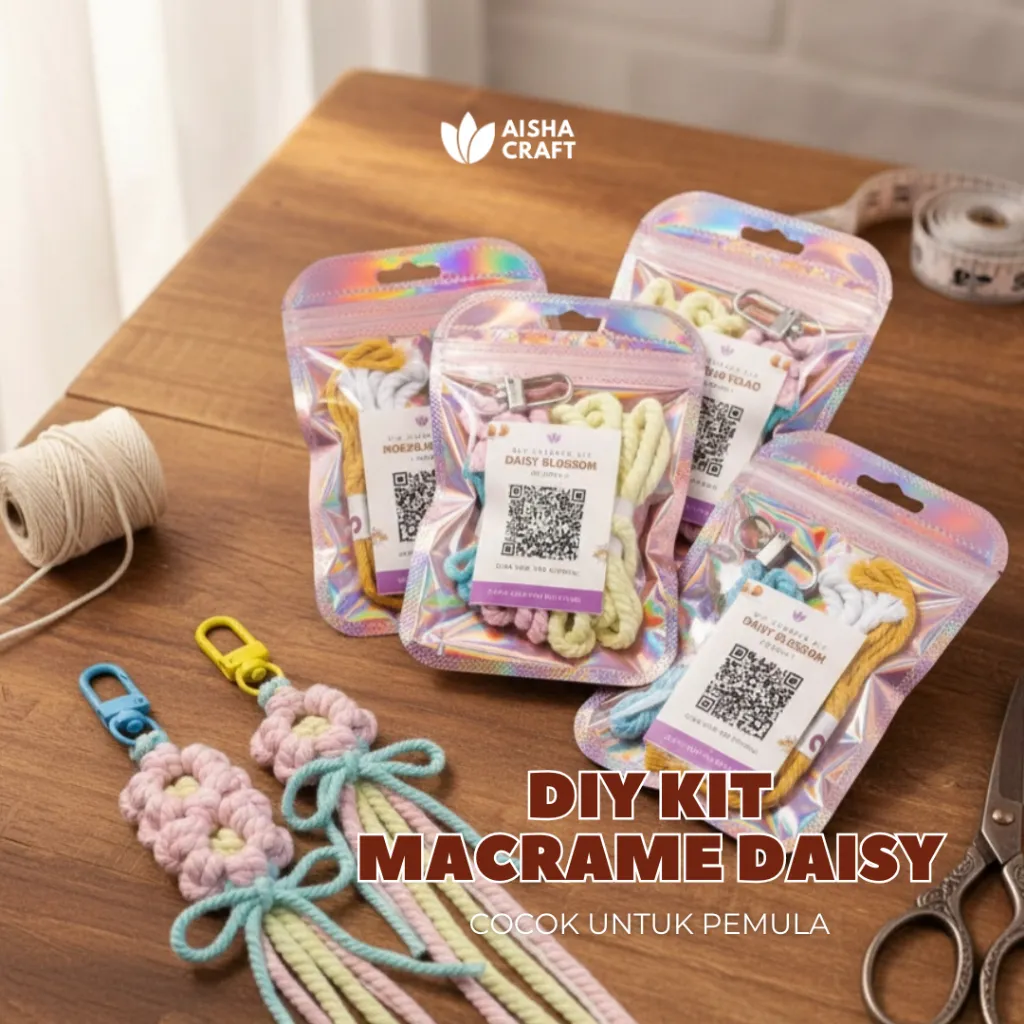 DIY Macrame Keychain/Bagcharm Daisy + Tutorial Dengan Set Bahan Lengkap Kerajinan Tangan by Aisha Craft Official