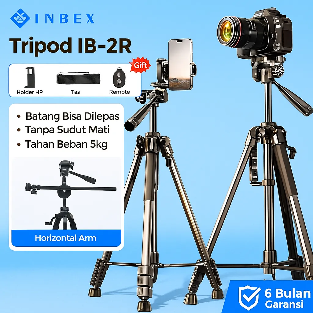 INBEX IB-2R 170CM Profesion Tripod Kamera Handphone Bluetooth Remote Konten Remote Bluetooth Aluminium