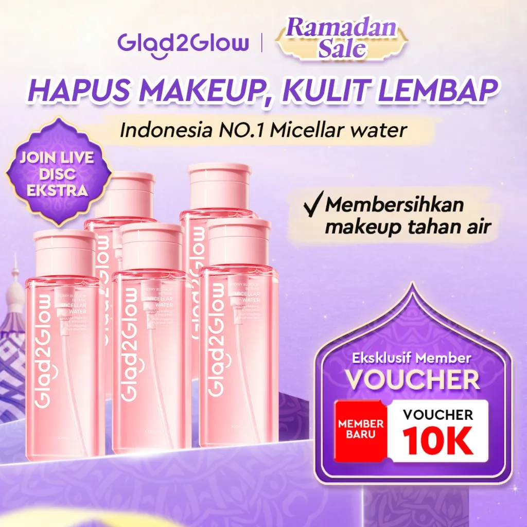 [HOT SALE]Glad2Glow Cherry Blossom Micellar Water 300ml Untuk Semua Kulit Lembut cleansing oil Penghapus Makeup Waterproof Hapus Riasan Tahan Air dengan Centella & Tanpa Iritasi untuk Kulit Sensitif & Berjerawat g2glow official store