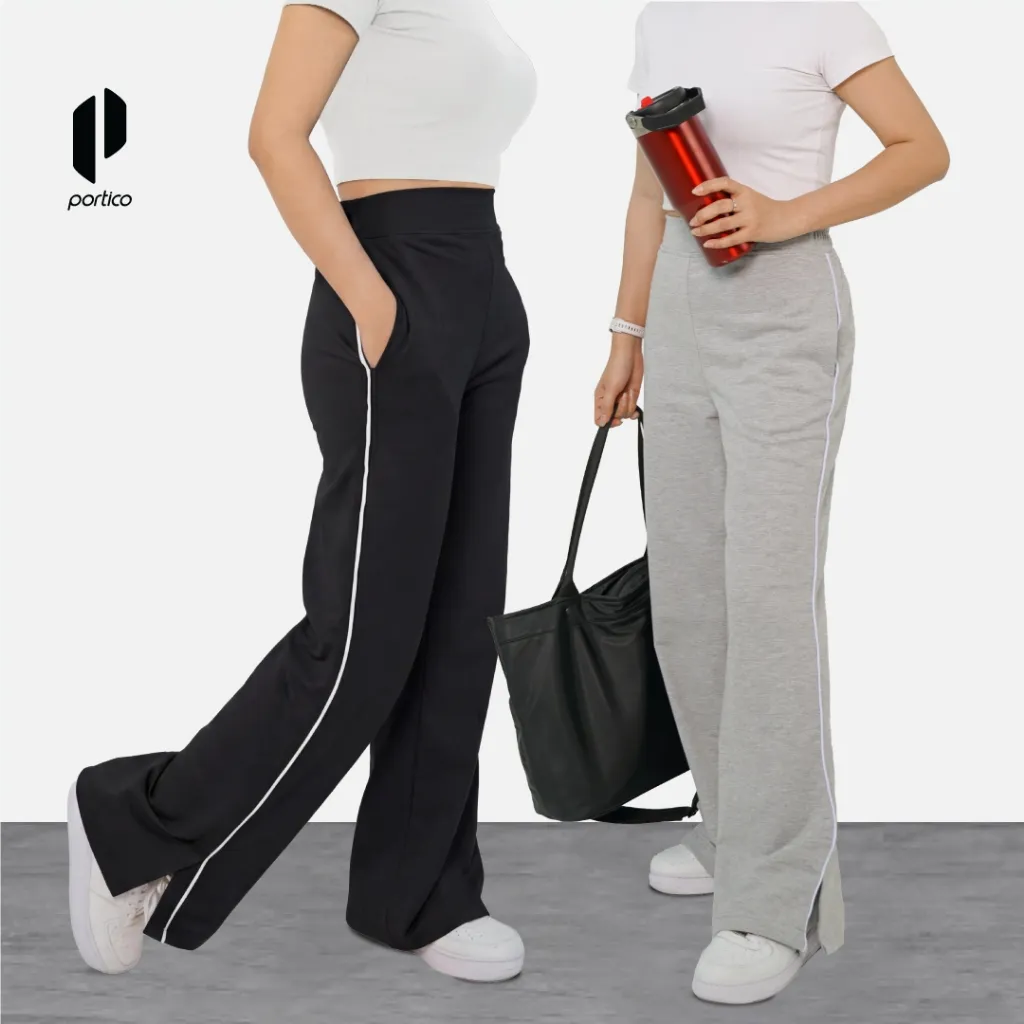 PORTICO - Jean Flare High Waist Baggy Loose Pants Korean Style - Terry - Celana Panjang Wanita