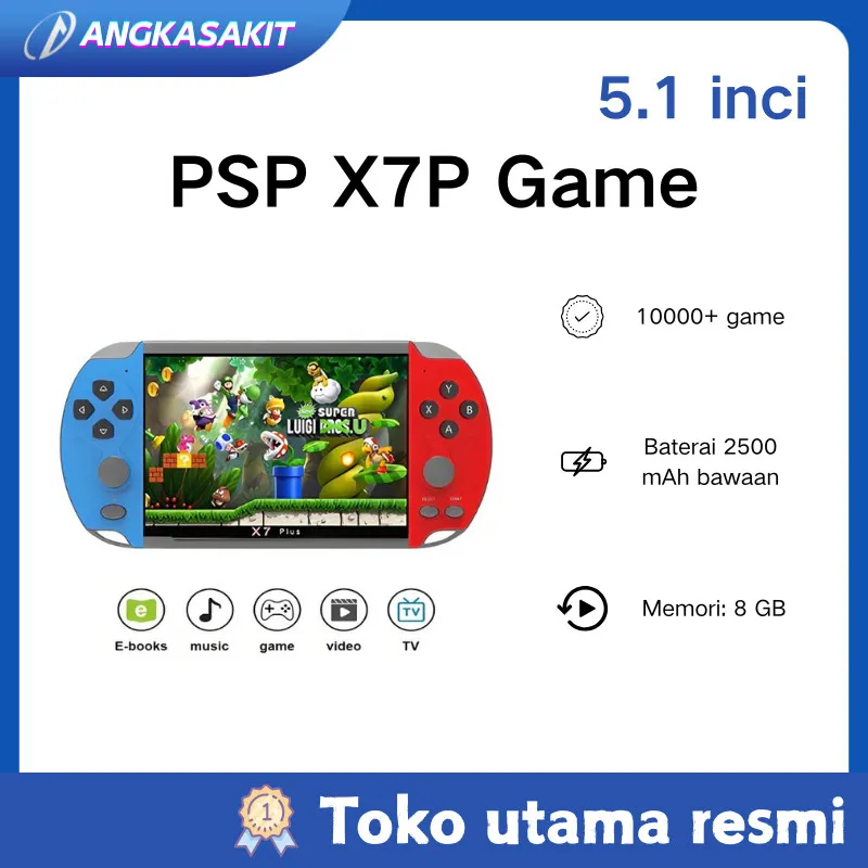 PSP X12/X7 PLUS 5.1 inci layar besar dual joystick retro game arcade handheld 8GB built-in 10000+free installation games