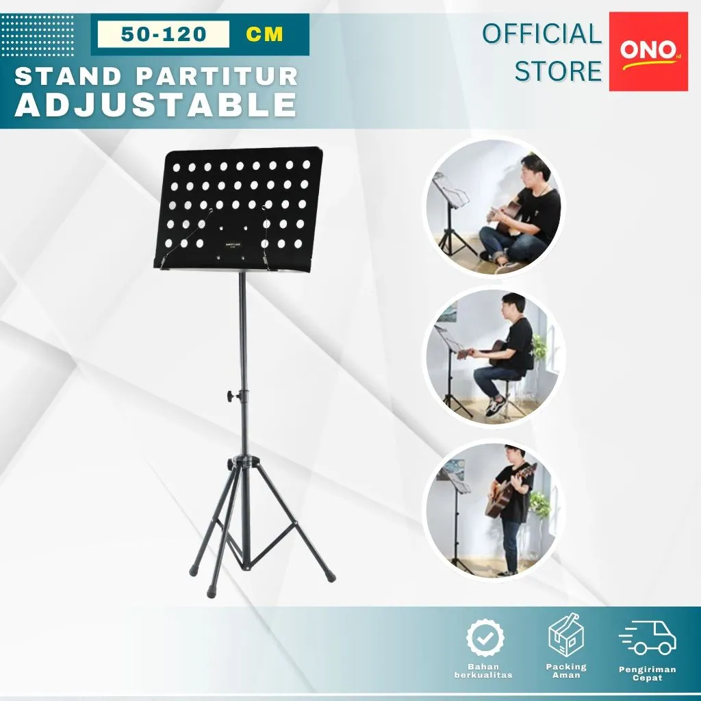 ONOID Stand Partitur Sheet Musik Teks Lagu Music Penyangga Adjustable 180 Derajat 50-120CM